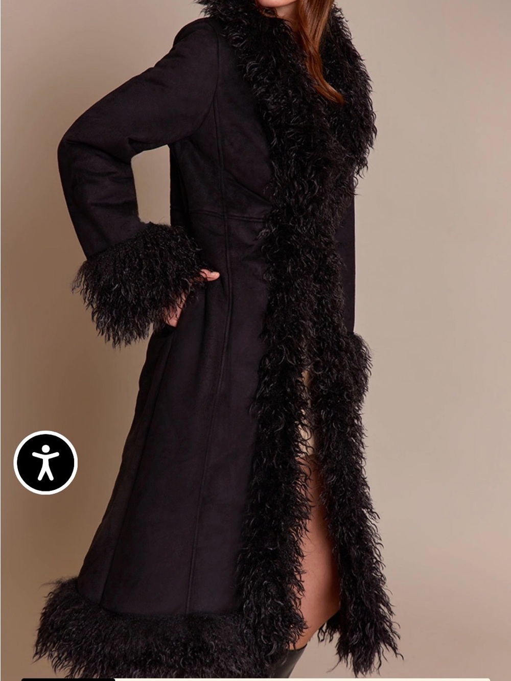 PrettyLittleThing Black Faux Fur-Trim Teddy Coat (shearling style)
